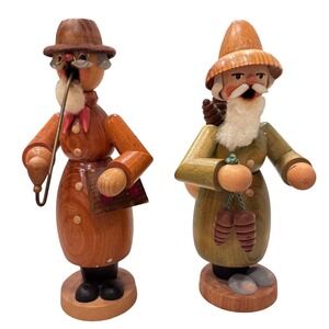 Vintage Erzgebirge Volkstkunst 2 German 
Wood Smokers incense cones 
 Figures